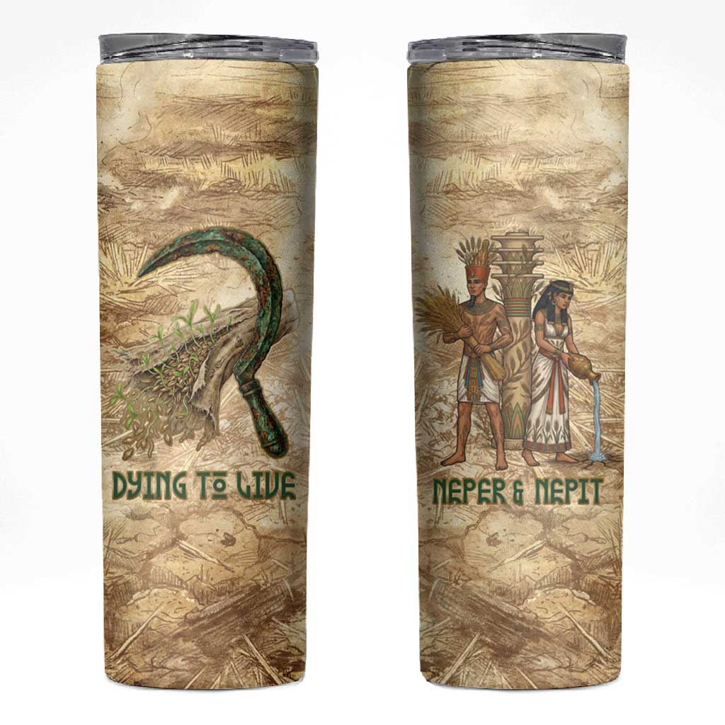 Neper and Nepit Skinny Tumbler Ancient Harvest and Fertility Design with Sickle and Grain