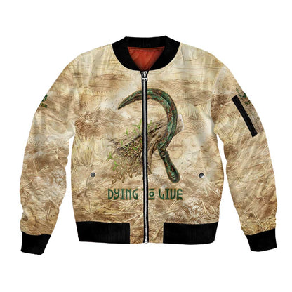 Neper and Nepit Sleeve Zip Bomber Jacket Ancient Harvest and Fertility Design with Sickle and Grain