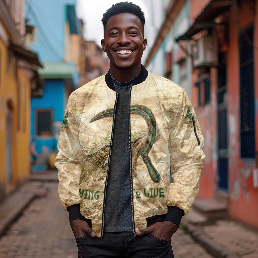 Neper and Nepit Sleeve Zip Bomber Jacket Ancient Harvest and Fertility Design with Sickle and Grain