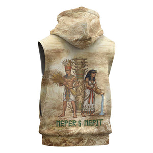 Neper and Nepit Sleeveless Zip Hoodie Ancient Harvest and Fertility Design with Sickle and Grain