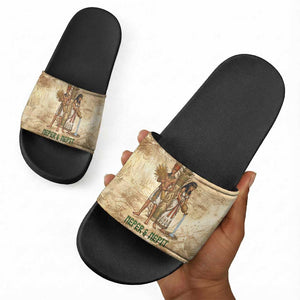 Neper and Nepit Slide Sandals Ancient Harvest and Fertility Design with Sickle and Grain