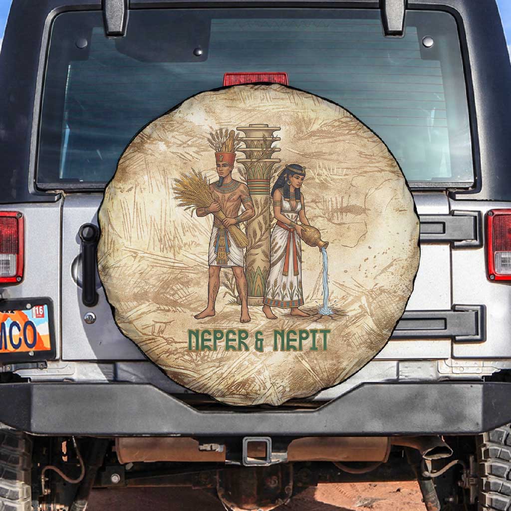 Neper and Nepit Spare Tire Cover Ancient Harvest and Fertility Design with Sickle and Grain