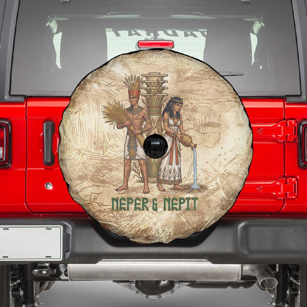 Neper and Nepit Spare Tire Cover Ancient Harvest and Fertility Design with Sickle and Grain
