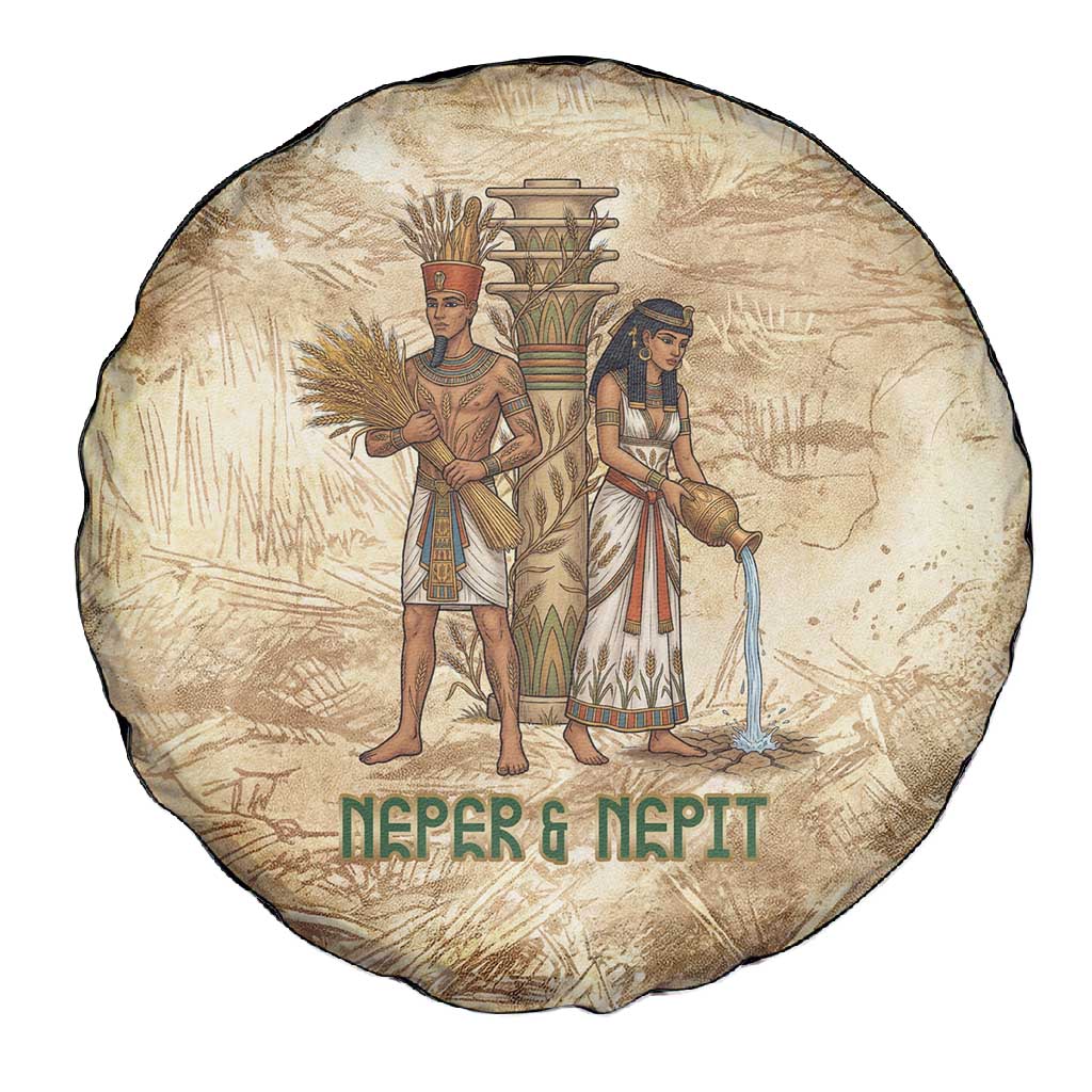 Neper and Nepit Spare Tire Cover Ancient Harvest and Fertility Design with Sickle and Grain