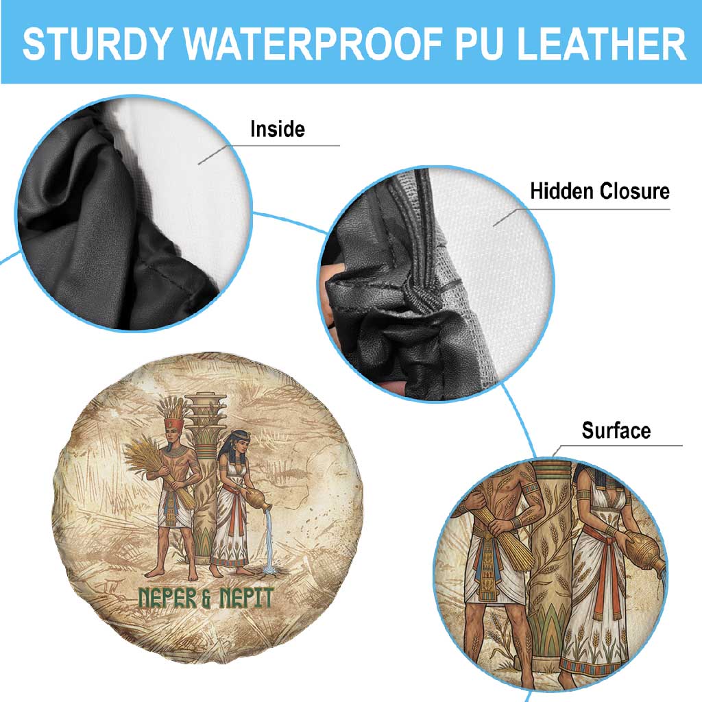 Neper and Nepit Spare Tire Cover Ancient Harvest and Fertility Design with Sickle and Grain