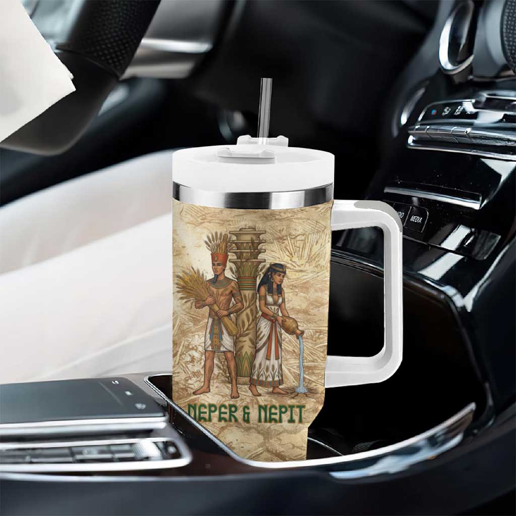 Neper and Nepit Tumbler With Handle Ancient Harvest and Fertility Design with Sickle and Grain