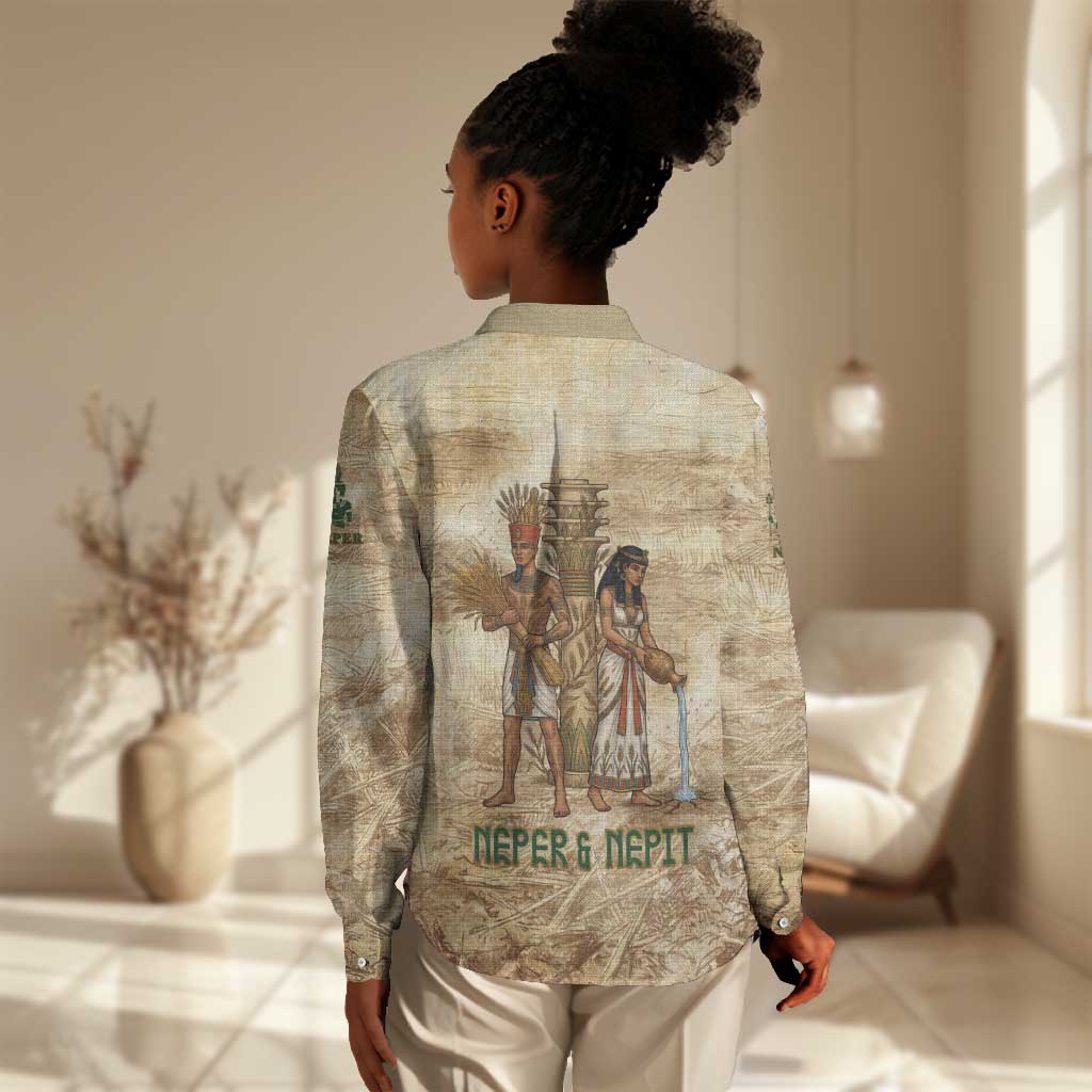 Neper and Nepit Women Casual Shirt Ancient Harvest and Fertility Design with Sickle and Grain