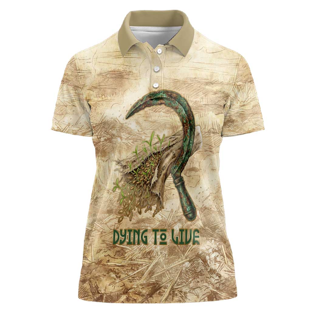 Neper and Nepit Women Polo Shirt Ancient Harvest and Fertility Design with Sickle and Grain