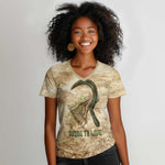 Neper and Nepit Women V-Neck T-Shirt Ancient Harvest and Fertility Design with Sickle and Grain