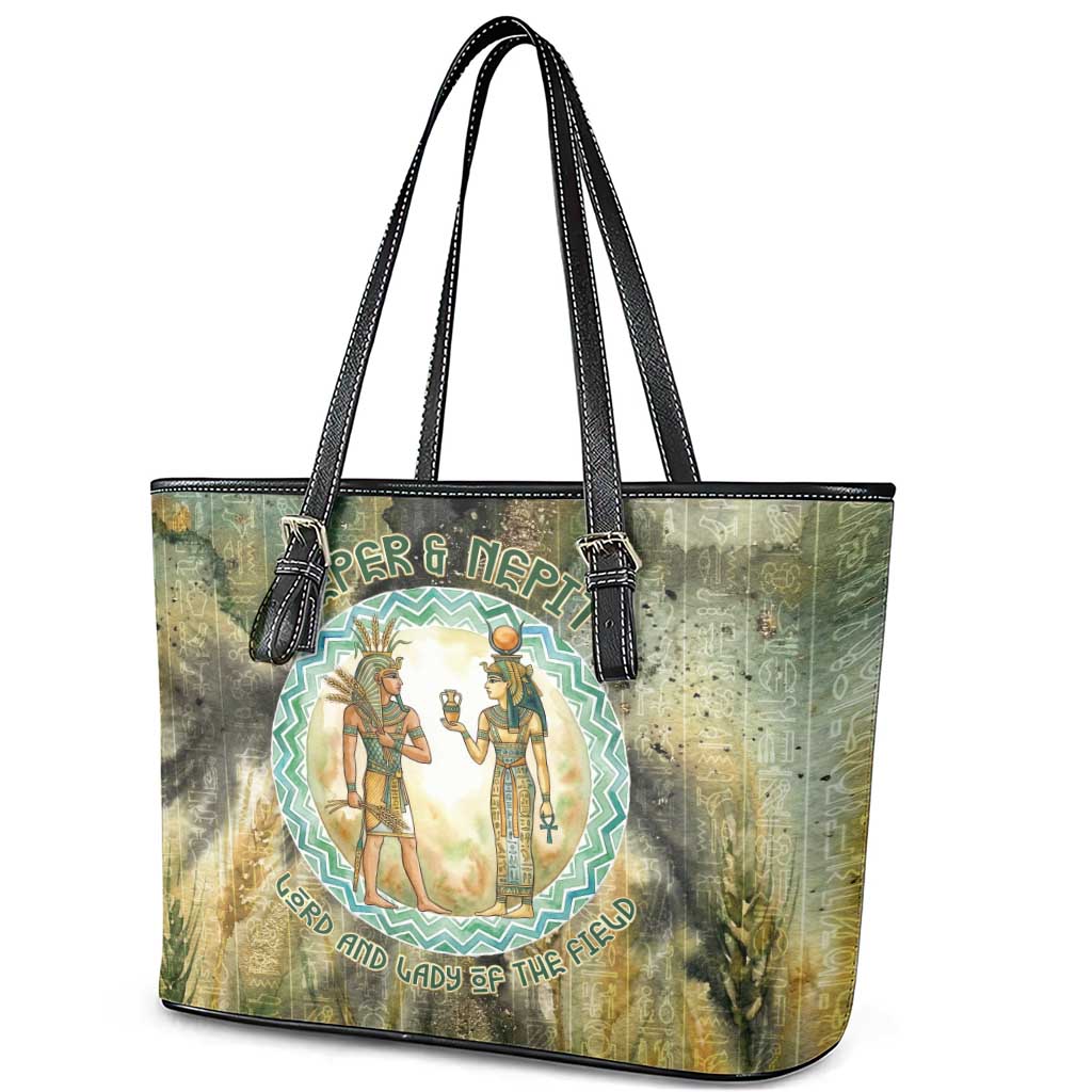 Neper and Nepit Leather Tote Bag Ancient Egyptian Seed Awakening and Fertility