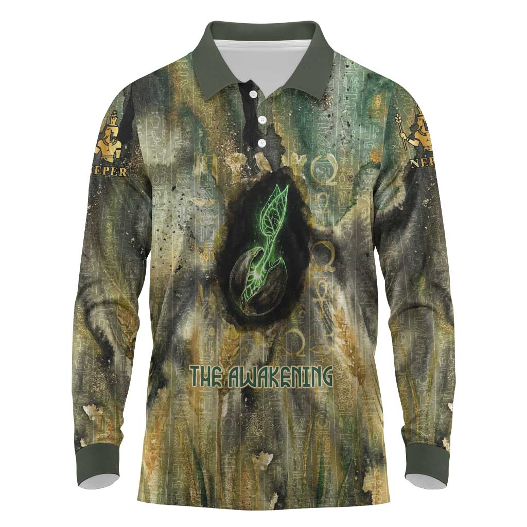 Neper and Nepit Long Sleeve Polo Shirt Ancient Egyptian Seed Awakening and Fertility