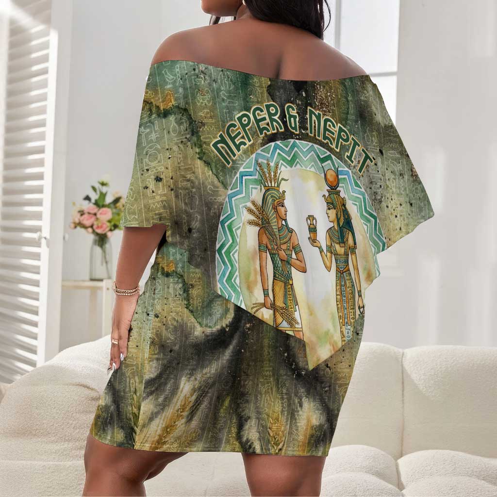 Neper and Nepit Off Shoulder Short Dress Ancient Egyptian Seed Awakening and Fertility