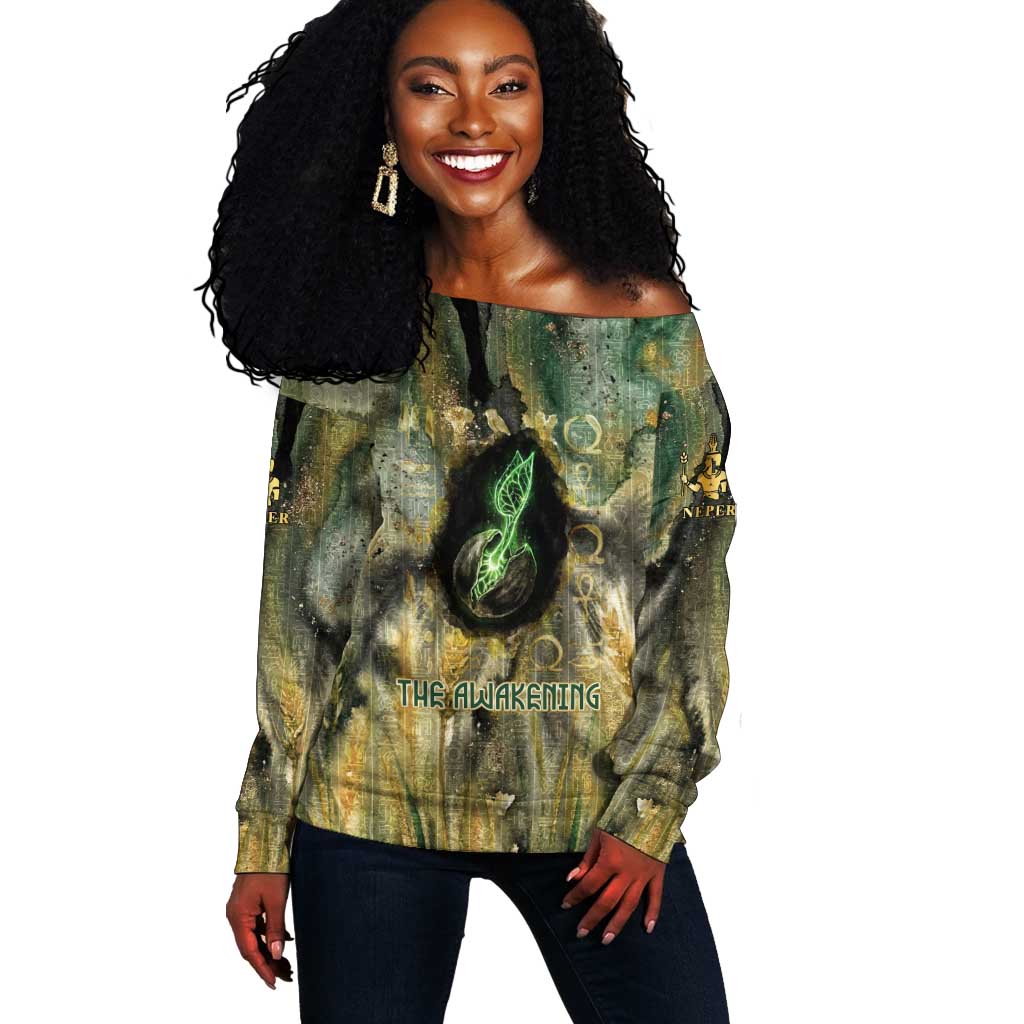 Neper and Nepit Off Shoulder Sweater Ancient Egyptian Seed Awakening and Fertility