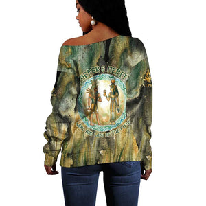 Neper and Nepit Off Shoulder Sweater Ancient Egyptian Seed Awakening and Fertility