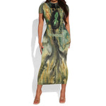 Neper and Nepit Short Sleeve Bodycon Dress Ancient Egyptian Seed Awakening and Fertility