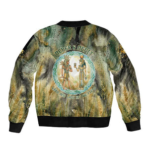 Neper and Nepit Sleeve Zip Bomber Jacket Ancient Egyptian Seed Awakening and Fertility