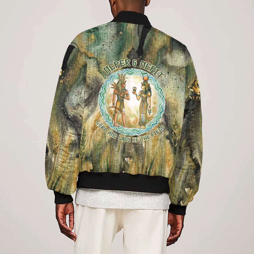 Neper and Nepit Sleeve Zip Bomber Jacket Ancient Egyptian Seed Awakening and Fertility