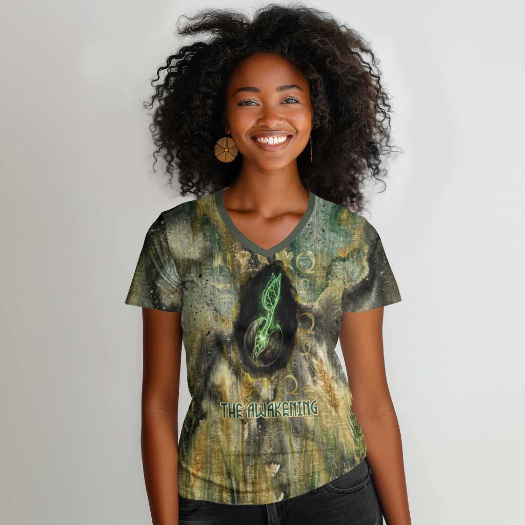 Neper and Nepit Women V-Neck T-Shirt Ancient Egyptian Seed Awakening and Fertility