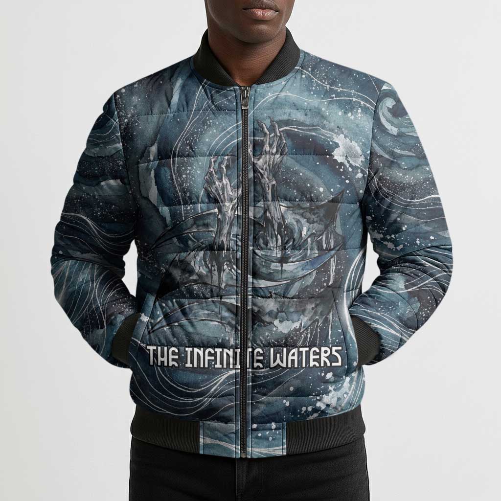 Egypt Nun and Naunet Bomber Puffer Jacket Primordial Water Gods Cosmic Ocean Infinite Waves