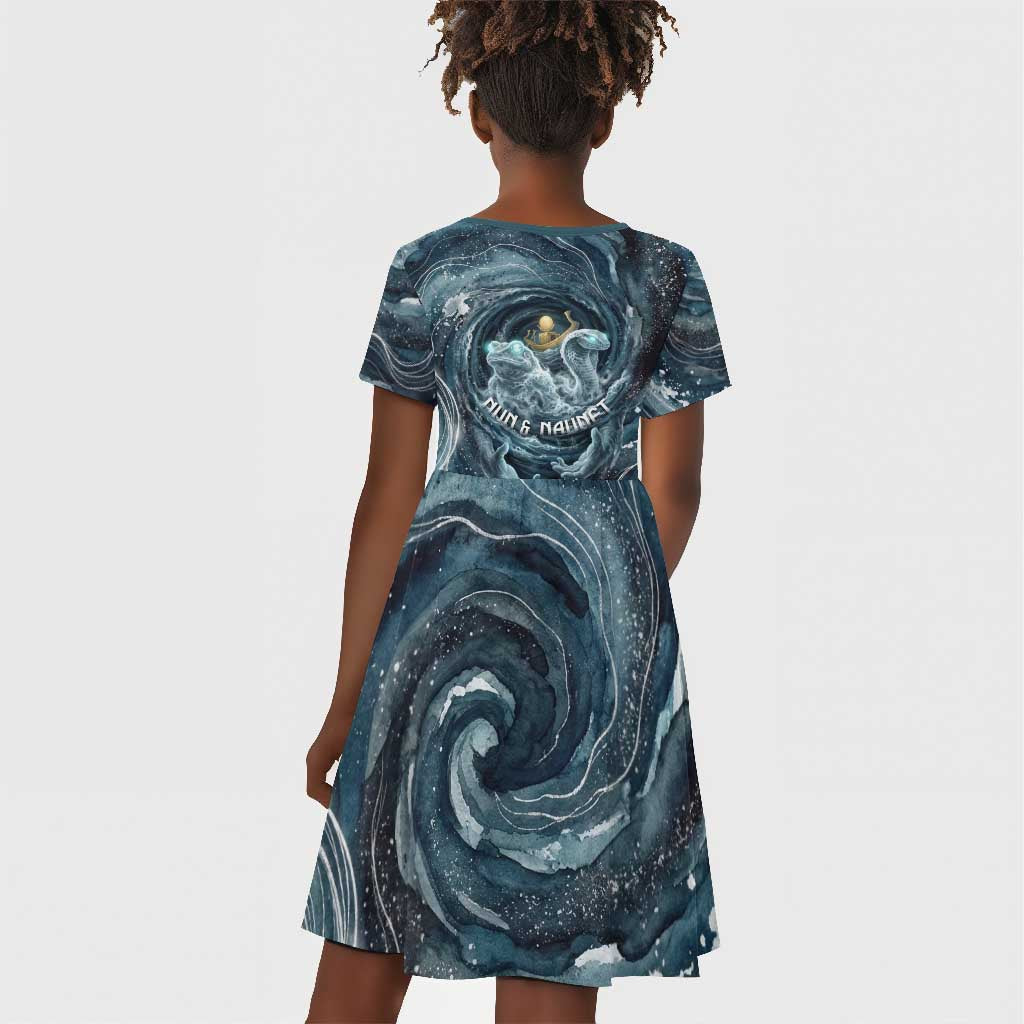 Egypt Nun and Naunet Kid Short Sleeve Dress Primordial Water Gods Cosmic Ocean Infinite Waves