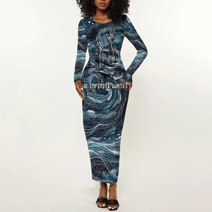 Egypt Nun and Naunet Long Sleeve Bodycon Dress Primordial Water Gods Cosmic Ocean Infinite Waves
