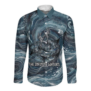 Egypt Nun and Naunet Long Sleeve Button Shirt Primordial Water Gods Cosmic Ocean Infinite Waves