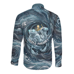 Egypt Nun and Naunet Long Sleeve Button Shirt Primordial Water Gods Cosmic Ocean Infinite Waves