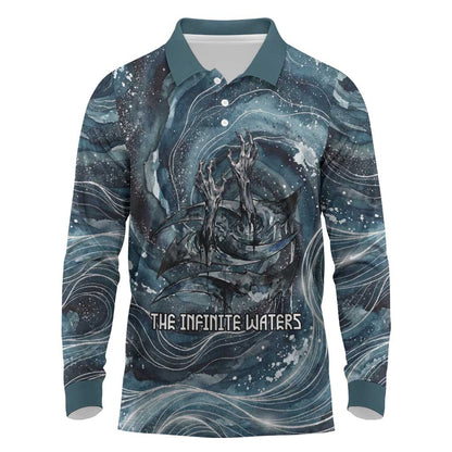 Egypt Nun and Naunet Long Sleeve Polo Shirt Primordial Water Gods Cosmic Ocean Infinite Waves