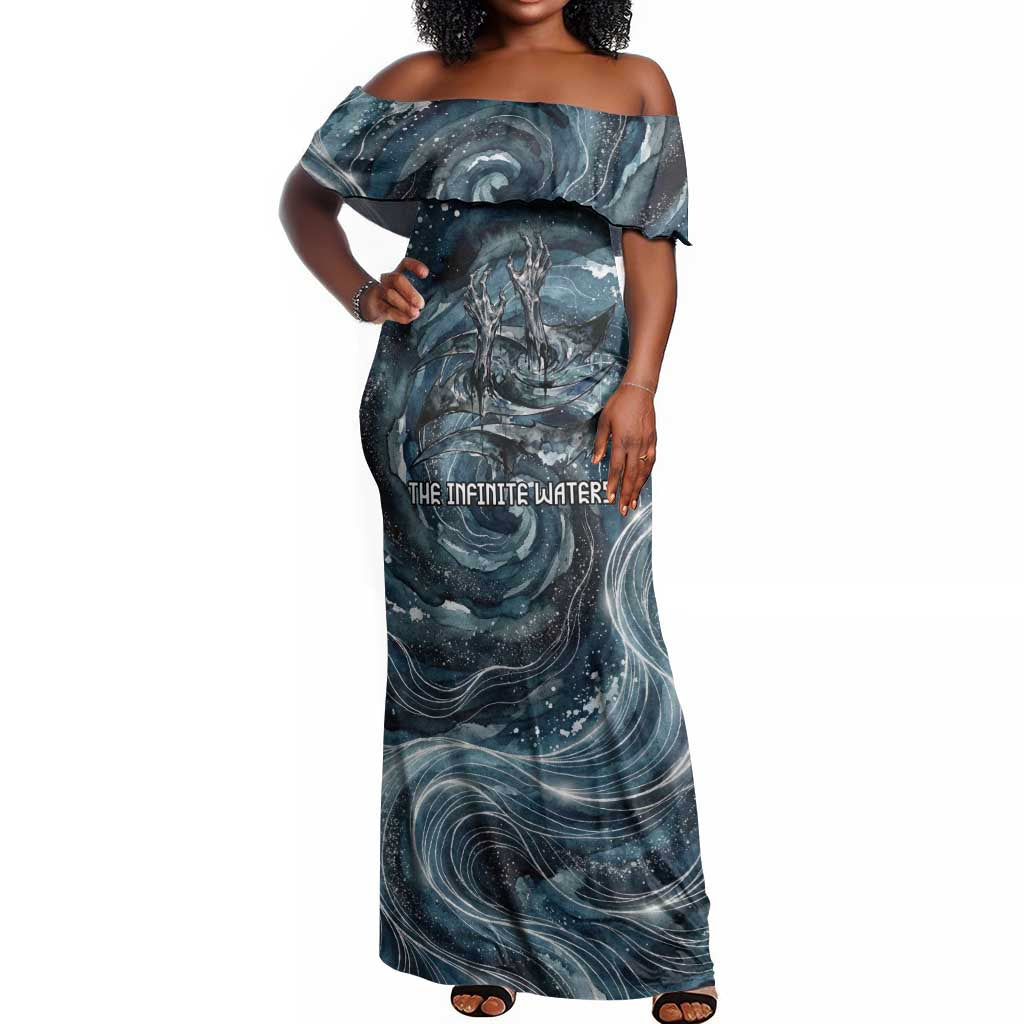 Egypt Nun and Naunet Off Shoulder Maxi Dress Primordial Water Gods Cosmic Ocean Infinite Waves