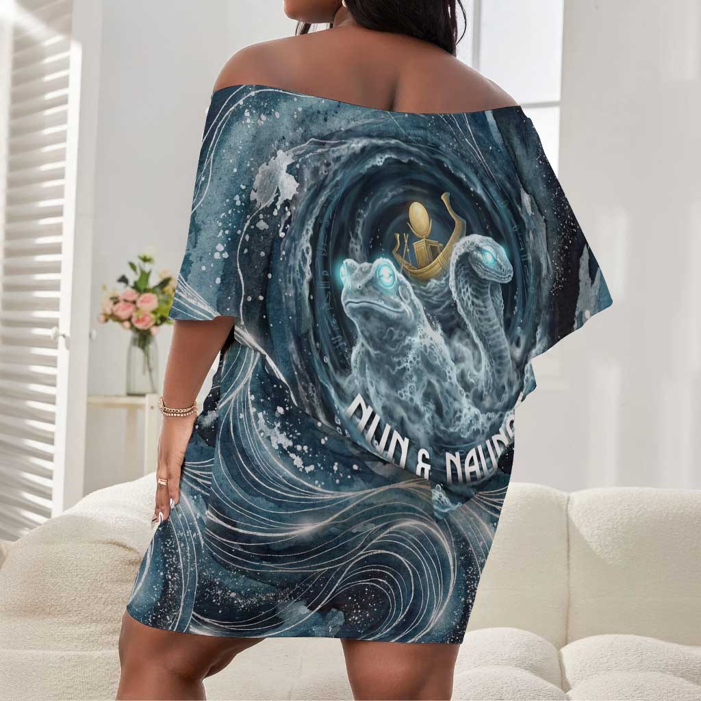 Egypt Nun and Naunet Off Shoulder Short Dress Primordial Water Gods Cosmic Ocean Infinite Waves