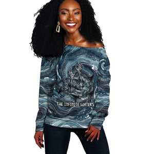 Egypt Nun and Naunet Off Shoulder Sweater Primordial Water Gods Cosmic Ocean Infinite Waves