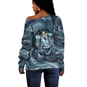 Egypt Nun and Naunet Off Shoulder Sweater Primordial Water Gods Cosmic Ocean Infinite Waves
