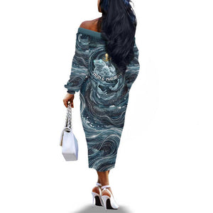 Egypt Nun and Naunet Off The Shoulder Long Sleeve Dress Primordial Water Gods Cosmic Ocean Infinite Waves