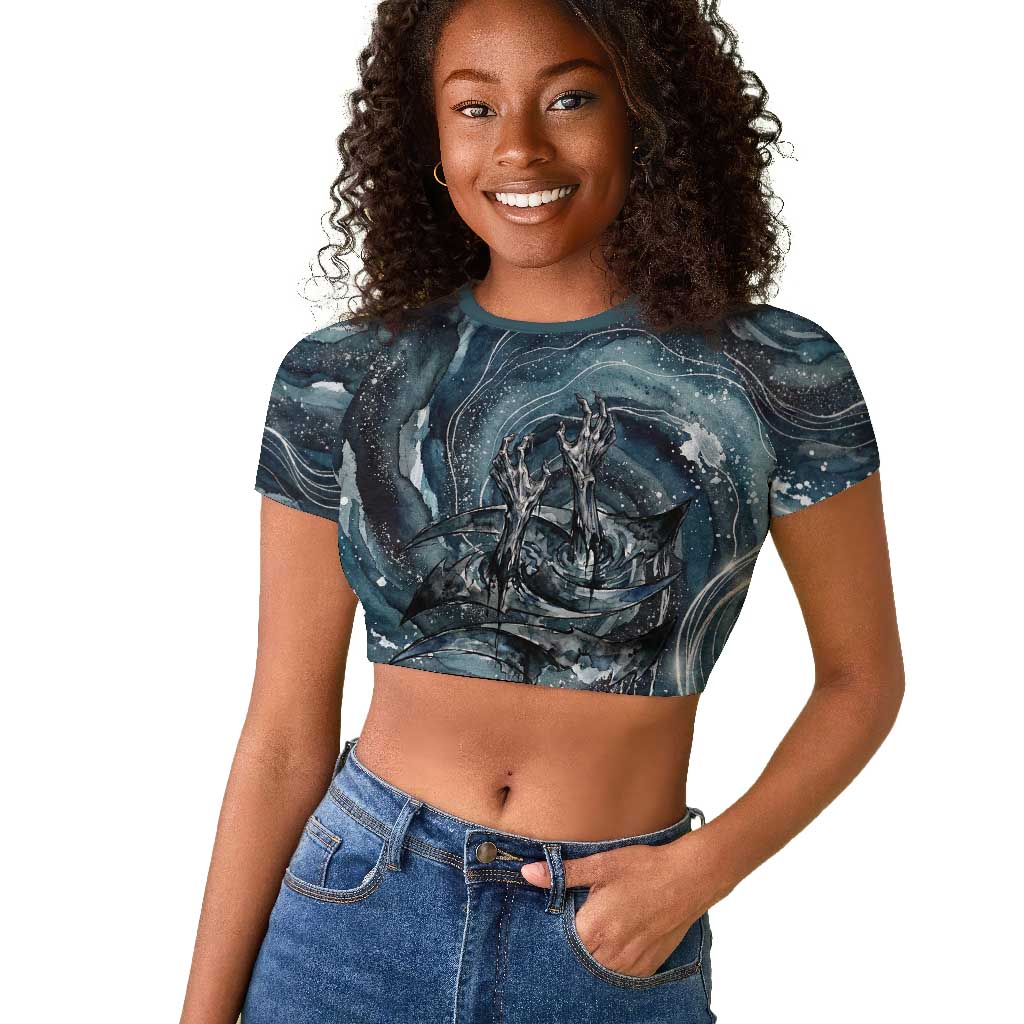 Egypt Nun and Naunet Raglan Cropped T shirt Primordial Water Gods Cosmic Ocean Infinite Waves