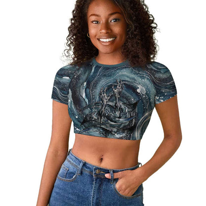 Egypt Nun and Naunet Raglan Cropped T shirt Primordial Water Gods Cosmic Ocean Infinite Waves