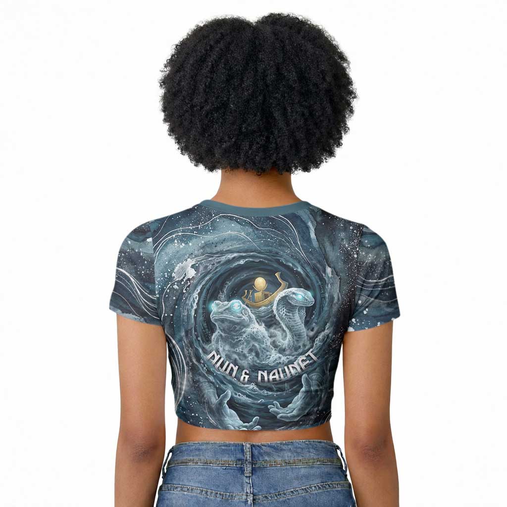 Egypt Nun and Naunet Raglan Cropped T shirt Primordial Water Gods Cosmic Ocean Infinite Waves