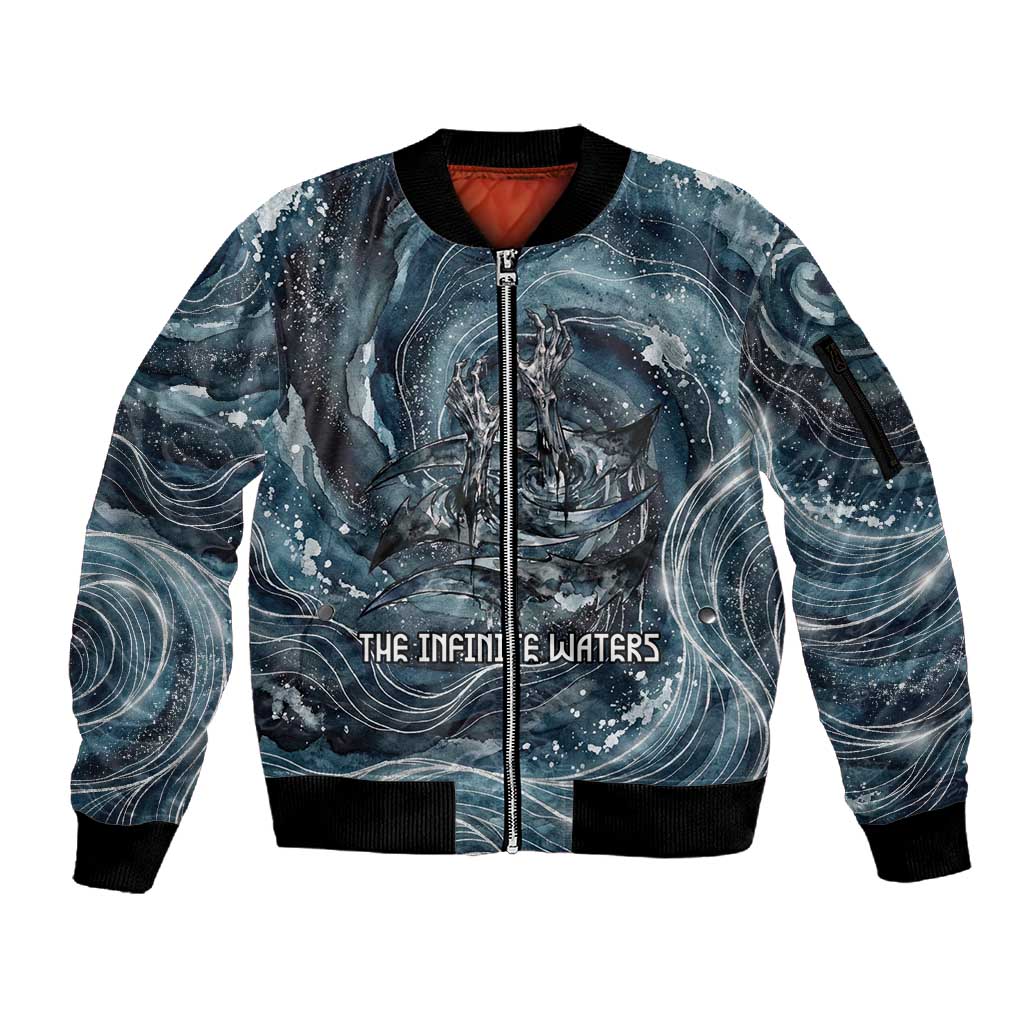 Egypt Nun and Naunet Sleeve Zip Bomber Jacket Primordial Water Gods Cosmic Ocean Infinite Waves