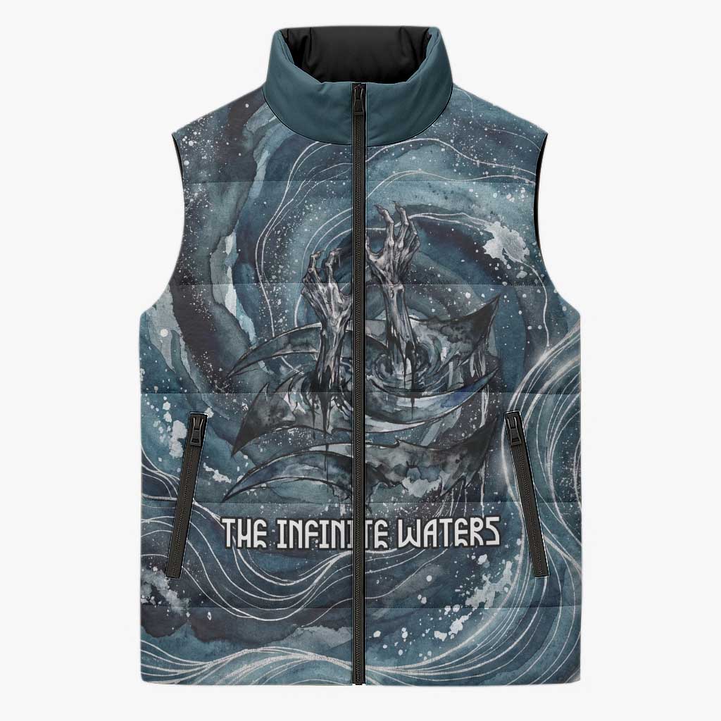 Egypt Nun and Naunet Sleeveless Puffer Jacket Primordial Water Gods Cosmic Ocean Infinite Waves