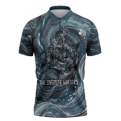 Egypt Nun and Naunet Zipper Polo Shirt Primordial Water Gods Cosmic Ocean Infinite Waves
