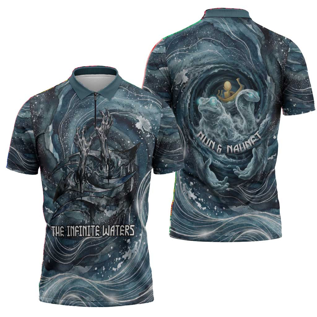 Egypt Nun and Naunet Zipper Polo Shirt Primordial Water Gods Cosmic Ocean Infinite Waves