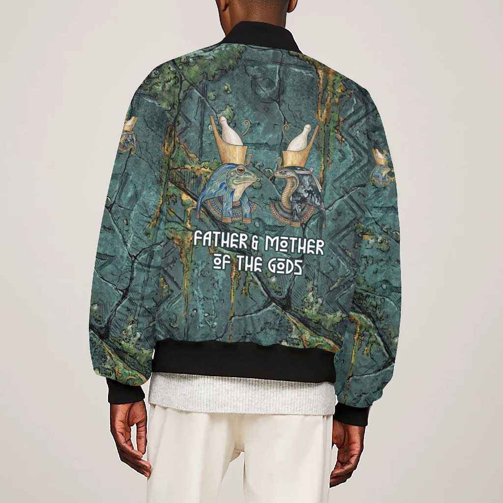 Nun and Naunet Egyptian Bomber Jacket Serpent Abyss Design Primordial Gods of Ancient Waters