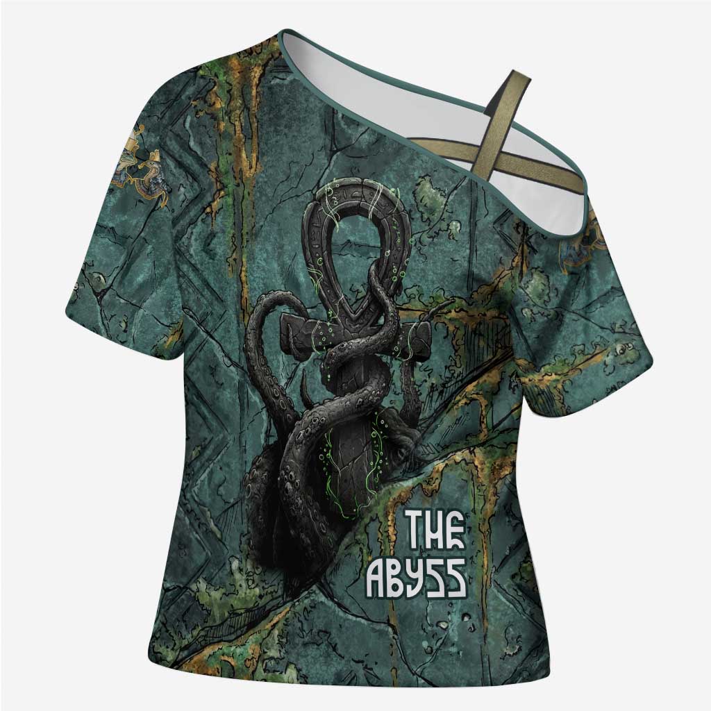 Nun and Naunet Egyptian Cross Shoulder Shirt Serpent Abyss Design Primordial Gods of Ancient Waters