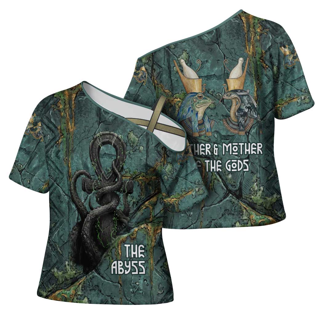 Nun and Naunet Egyptian Cross Shoulder Shirt Serpent Abyss Design Primordial Gods of Ancient Waters