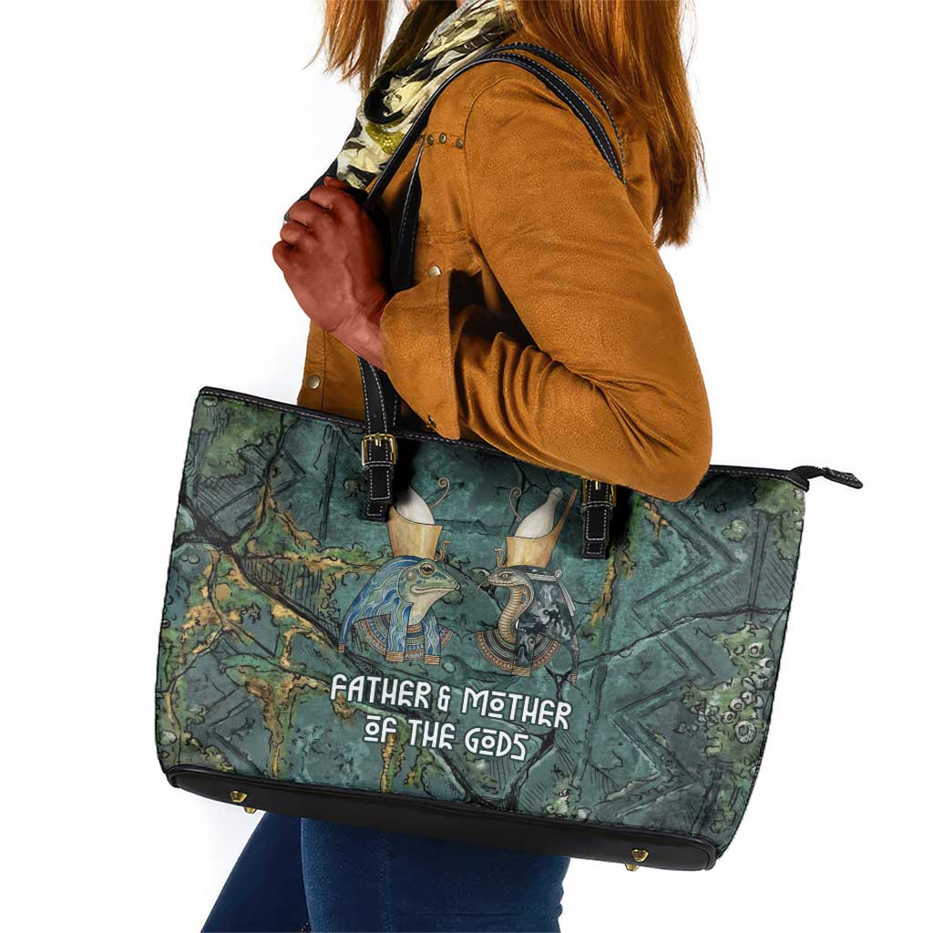 Nun and Naunet Egyptian Leather Tote Bag Serpent Abyss Design Primordial Gods of Ancient Waters