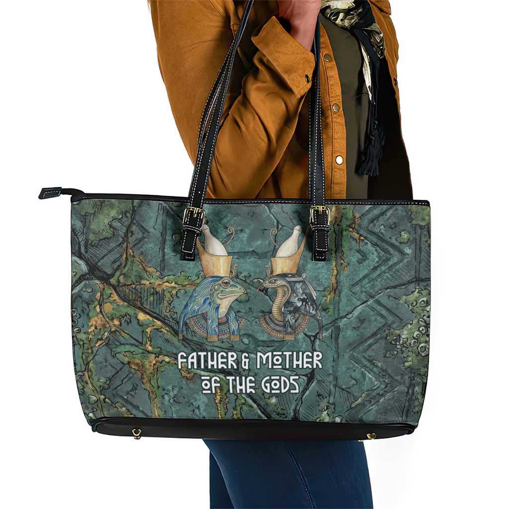 Nun and Naunet Egyptian Leather Tote Bag Serpent Abyss Design Primordial Gods of Ancient Waters
