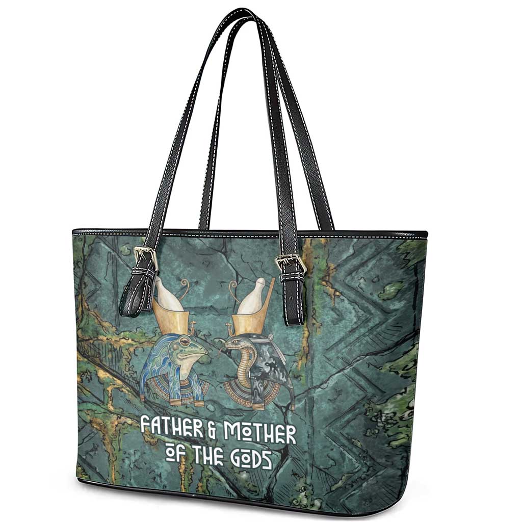 Nun and Naunet Egyptian Leather Tote Bag Serpent Abyss Design Primordial Gods of Ancient Waters
