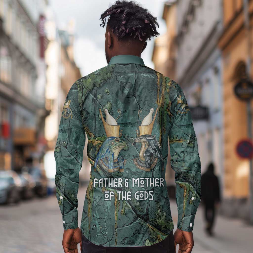 Nun and Naunet Egyptian Long Sleeve Button Shirt Serpent Abyss Design Primordial Gods of Ancient Waters