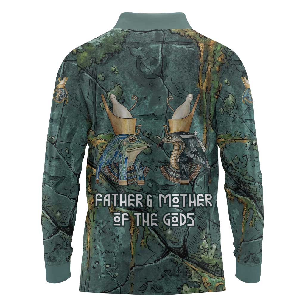 Nun and Naunet Egyptian Long Sleeve Polo Shirt Serpent Abyss Design Primordial Gods of Ancient Waters