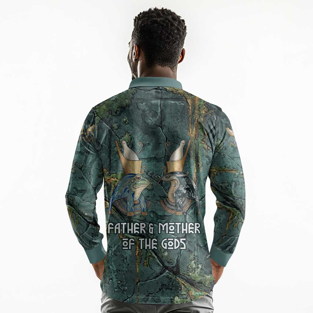 Nun and Naunet Egyptian Long Sleeve Polo Shirt Serpent Abyss Design Primordial Gods of Ancient Waters