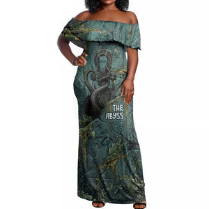 Nun and Naunet Egyptian Off Shoulder Maxi Dress Serpent Abyss Design Primordial Gods of Ancient Waters